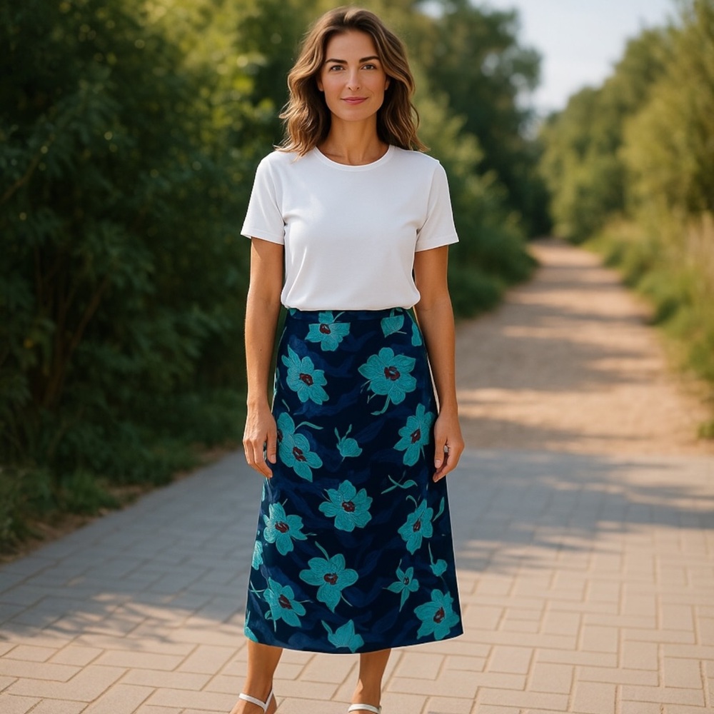 NWT Marisol Floral Blue and Teal Skirt (large fit)